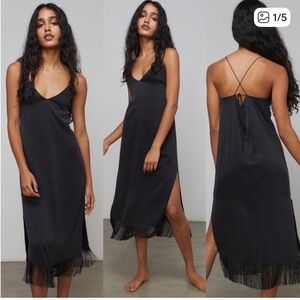 Lunya Black Silk Fringe Chemise